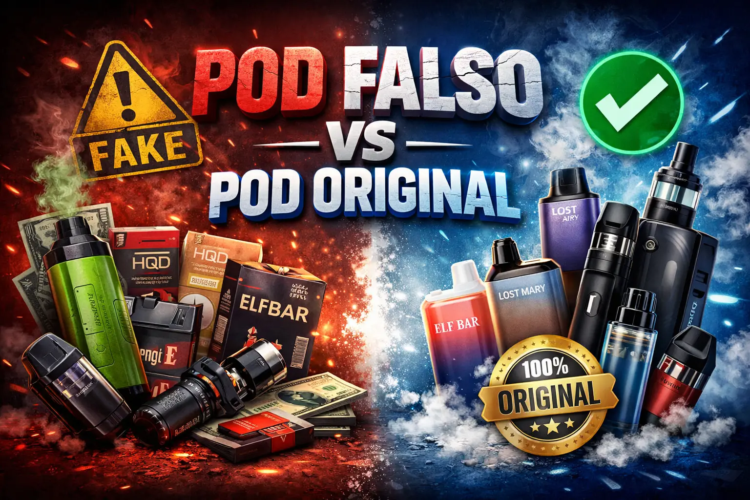 Comparativo visual entre Pod original e falso